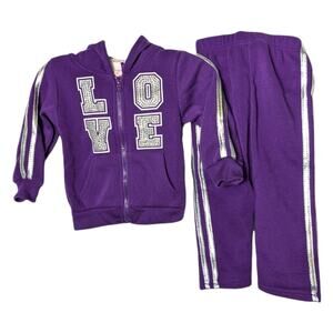 TEDDY BOOM Purple Girls 2T NWT Sparkle LOVE Zipper Hoodie Sweatpants NEW Gift